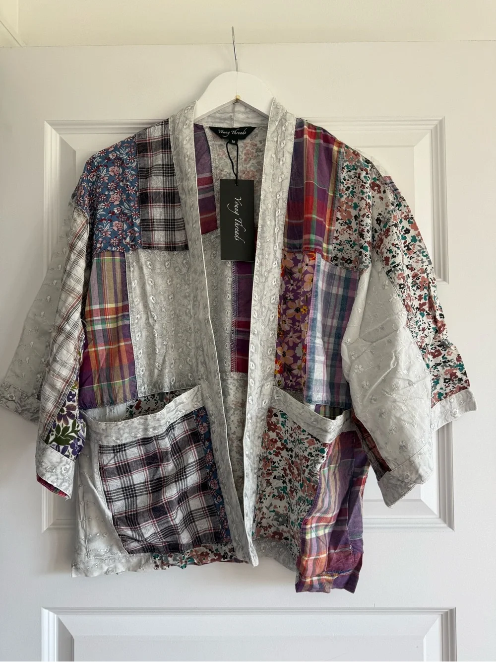 Young Threads Patchwork Kimono Cardigan NWT Size Medium Boho Cottagecore - Picture 1 of 12